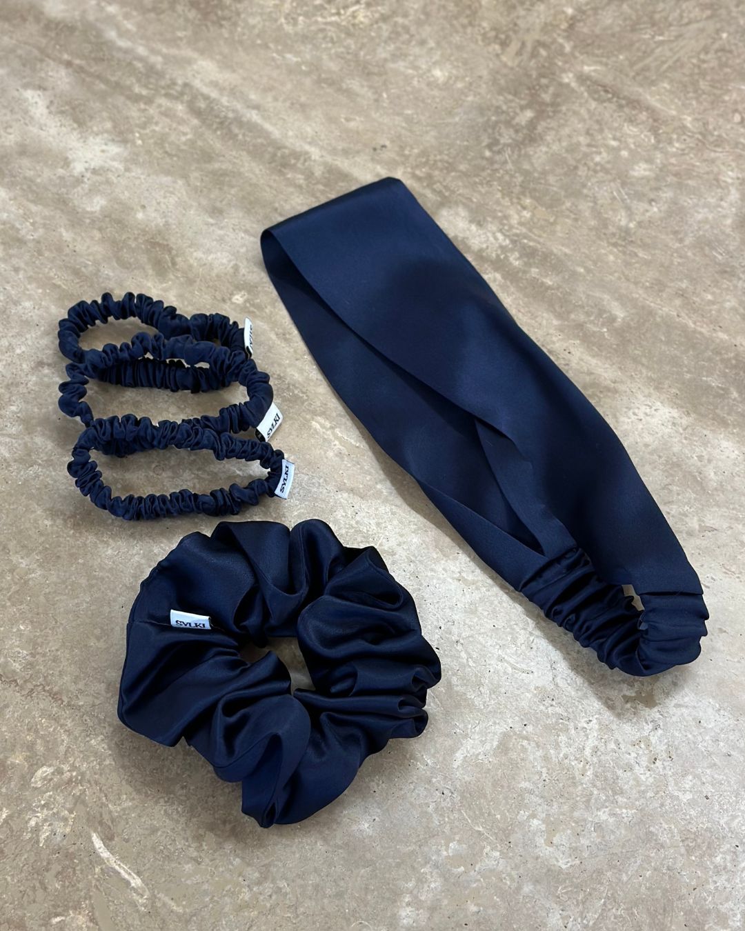 navy silk hair accessories