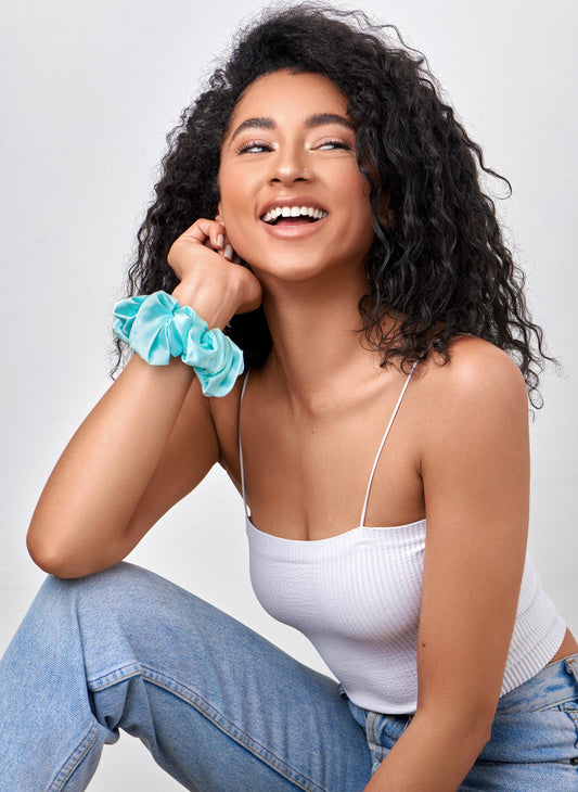 silk scrunchie in light blue