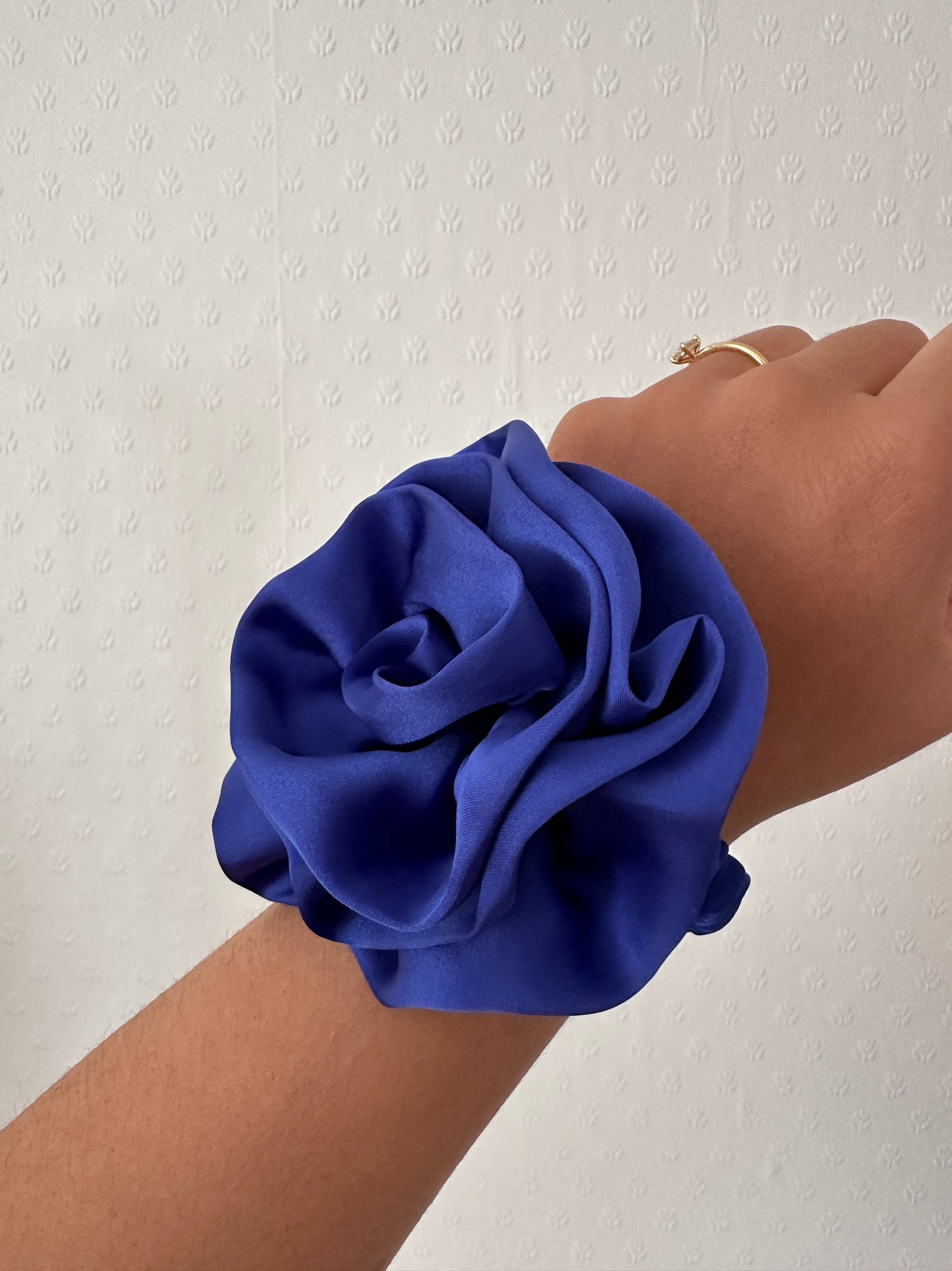 Royal blue flower scrunchie