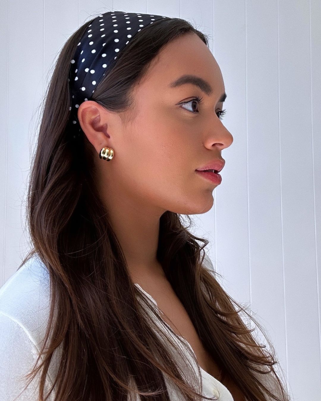 Silk Headband - Black Polka Dot