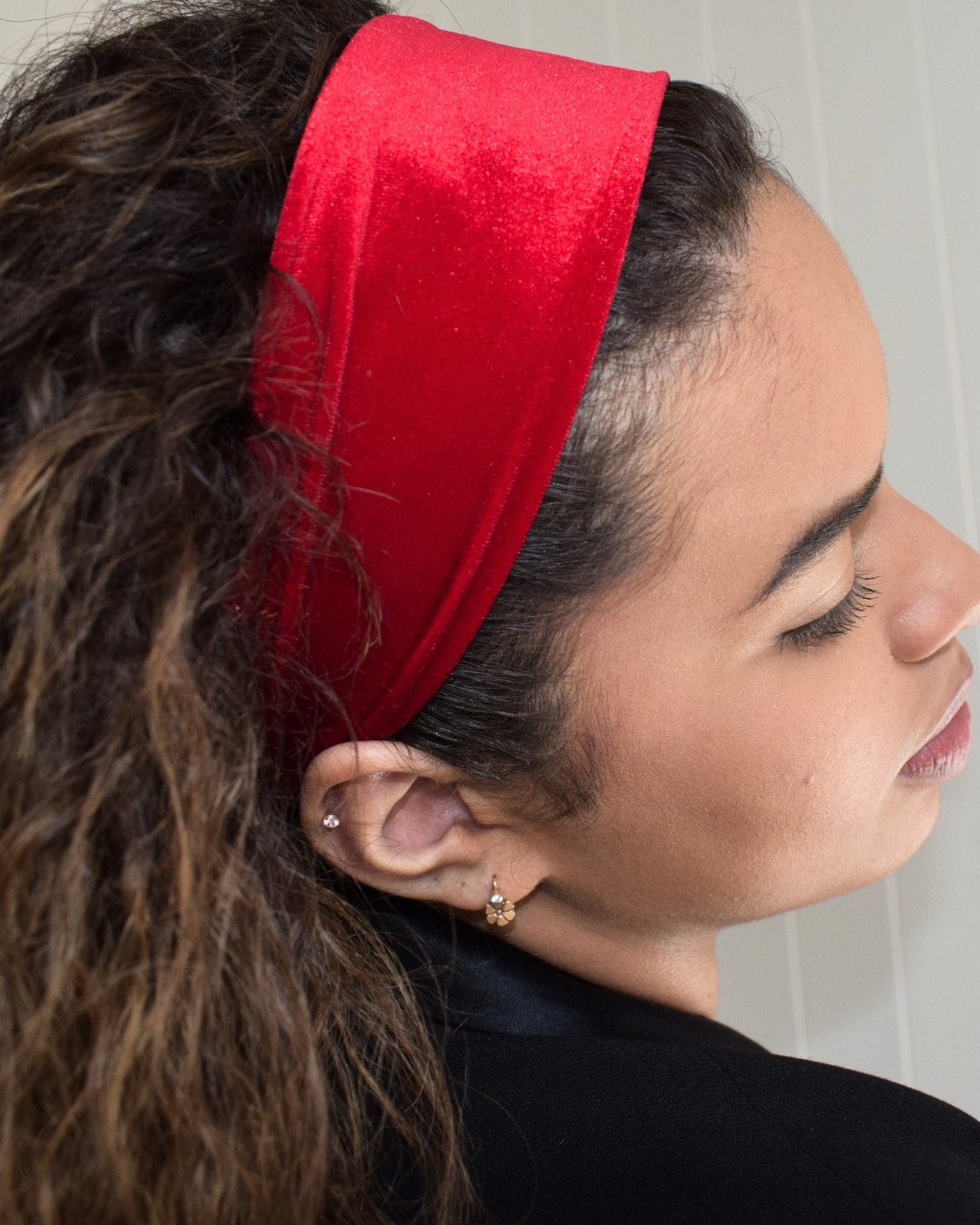 Velvet Headband - Red - Wide