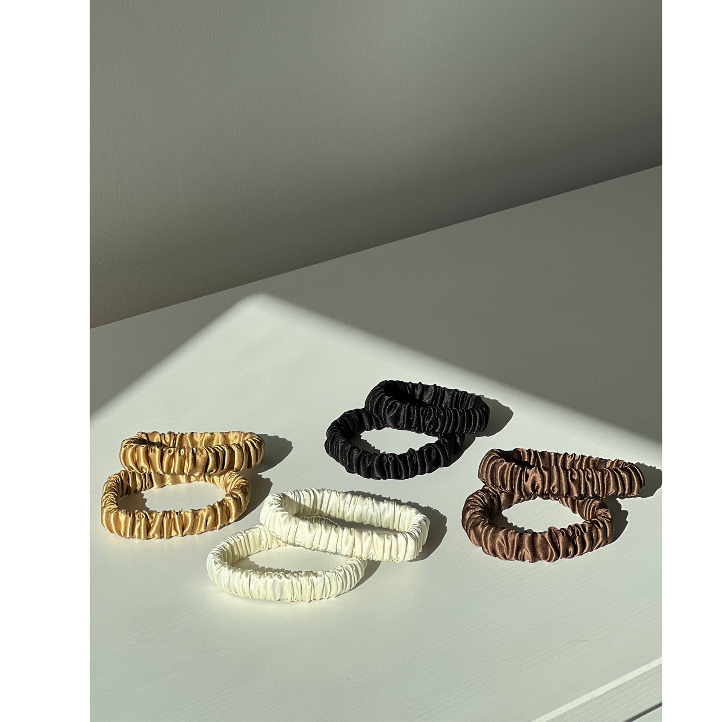 Silk Hair Elastics Black, Gold, Brown, Ivory
