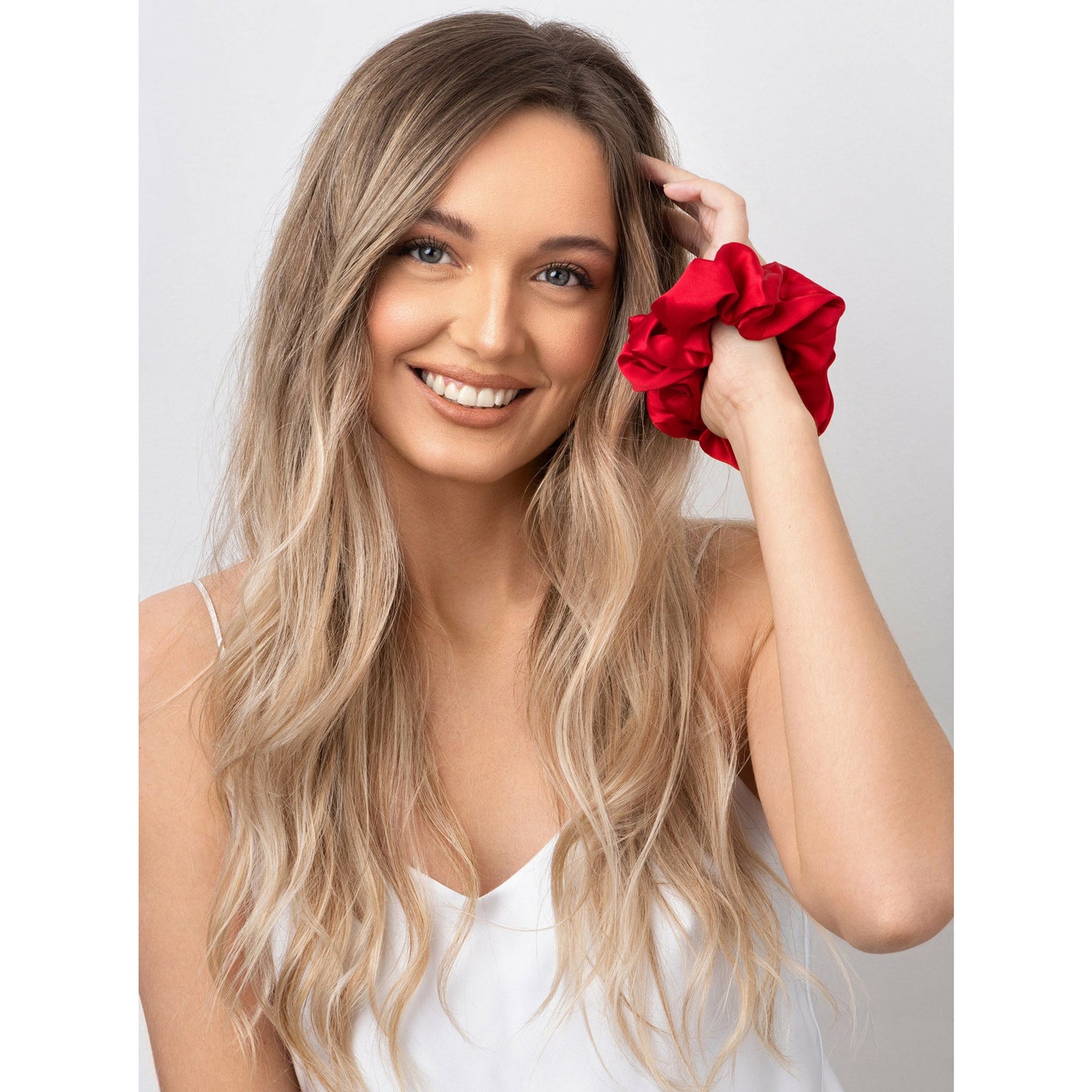 bright red silk scrunchies