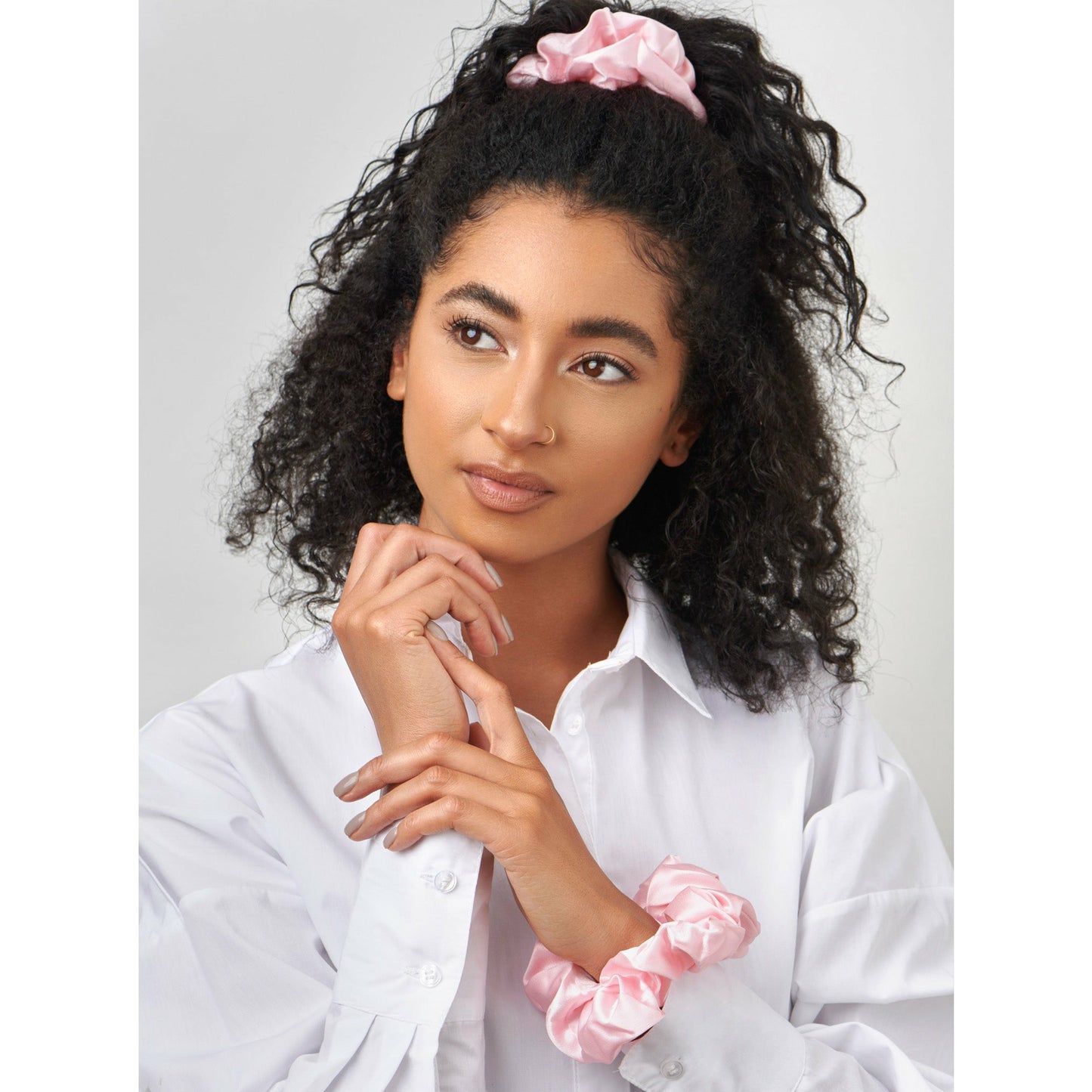 light pink silk scrunchie