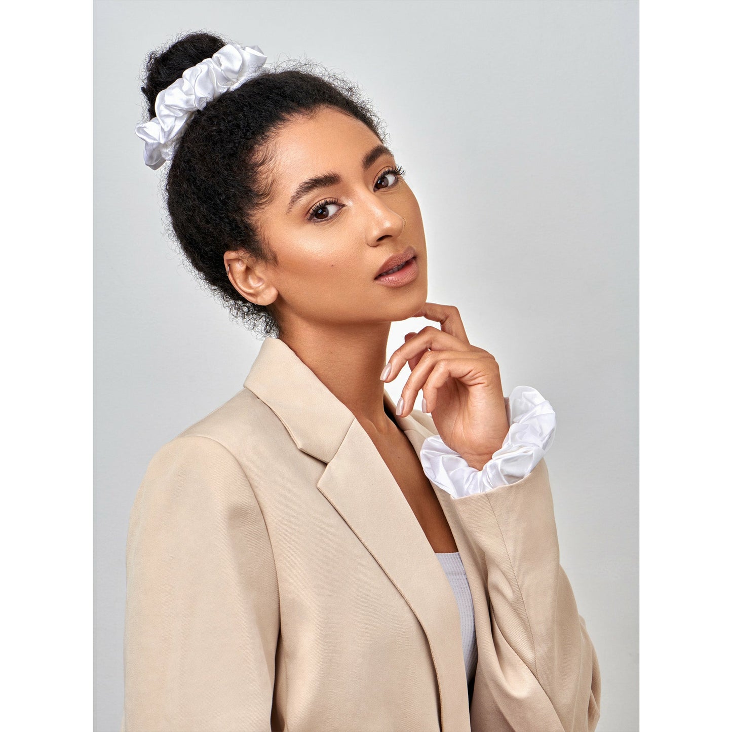 white silk scrunchies