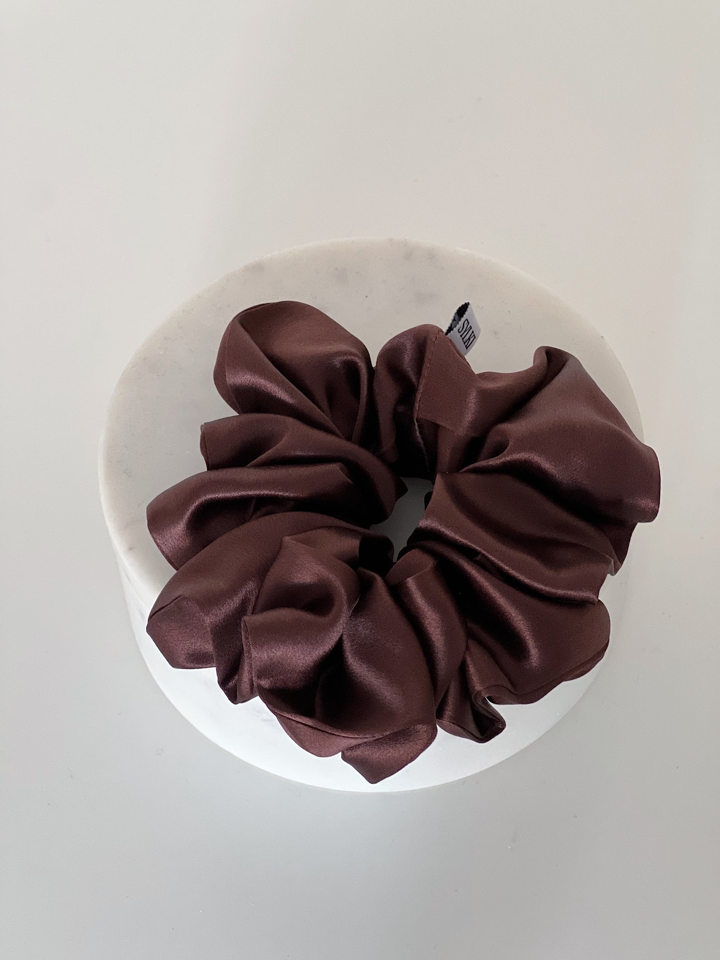 brown scrunchie, large scrunchie, brown silk hair scrunchie uk