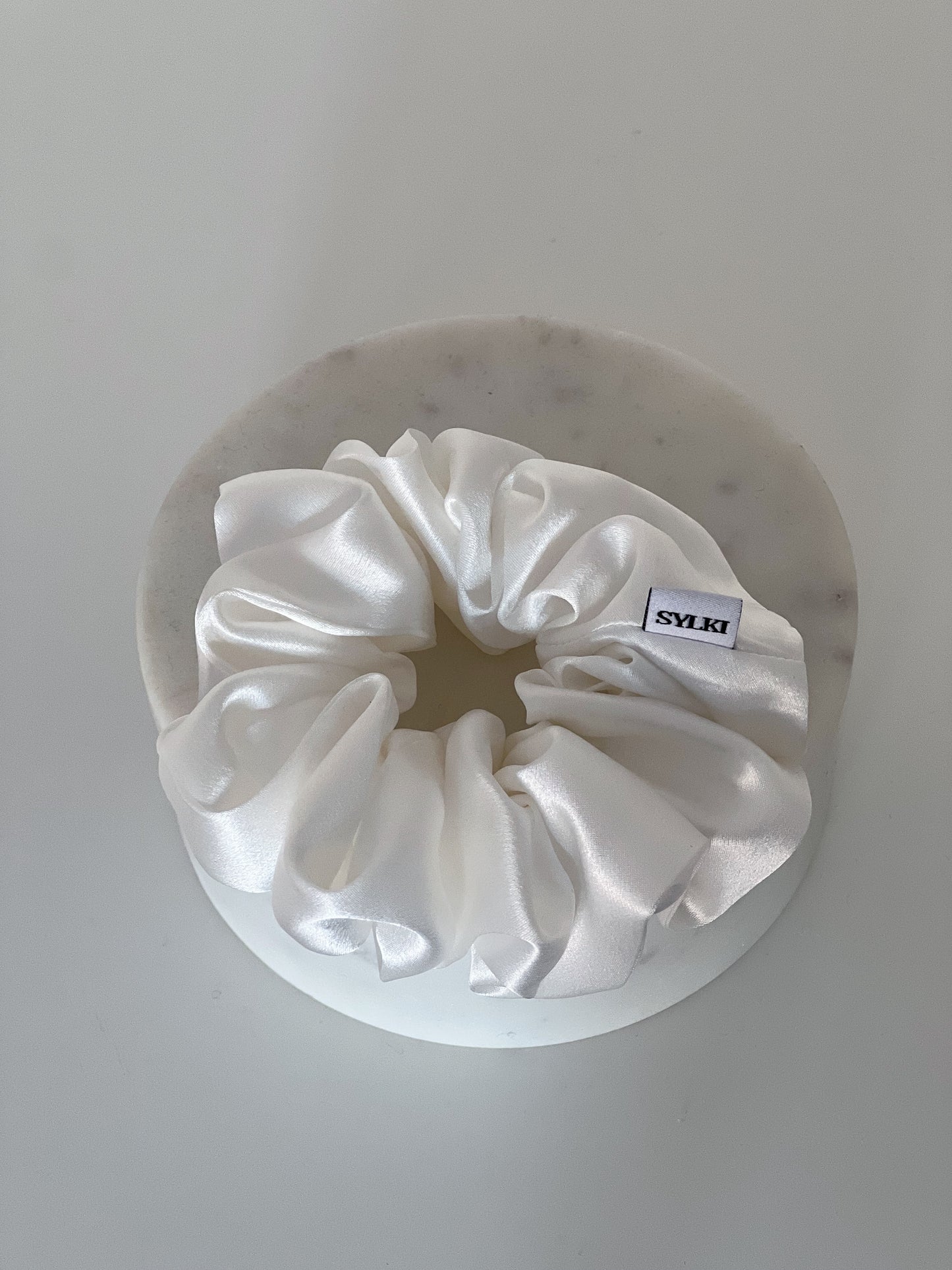 white silk scrunchie, white hair tie, bridal hair accessories, bachlorette gifts, gifts for brides