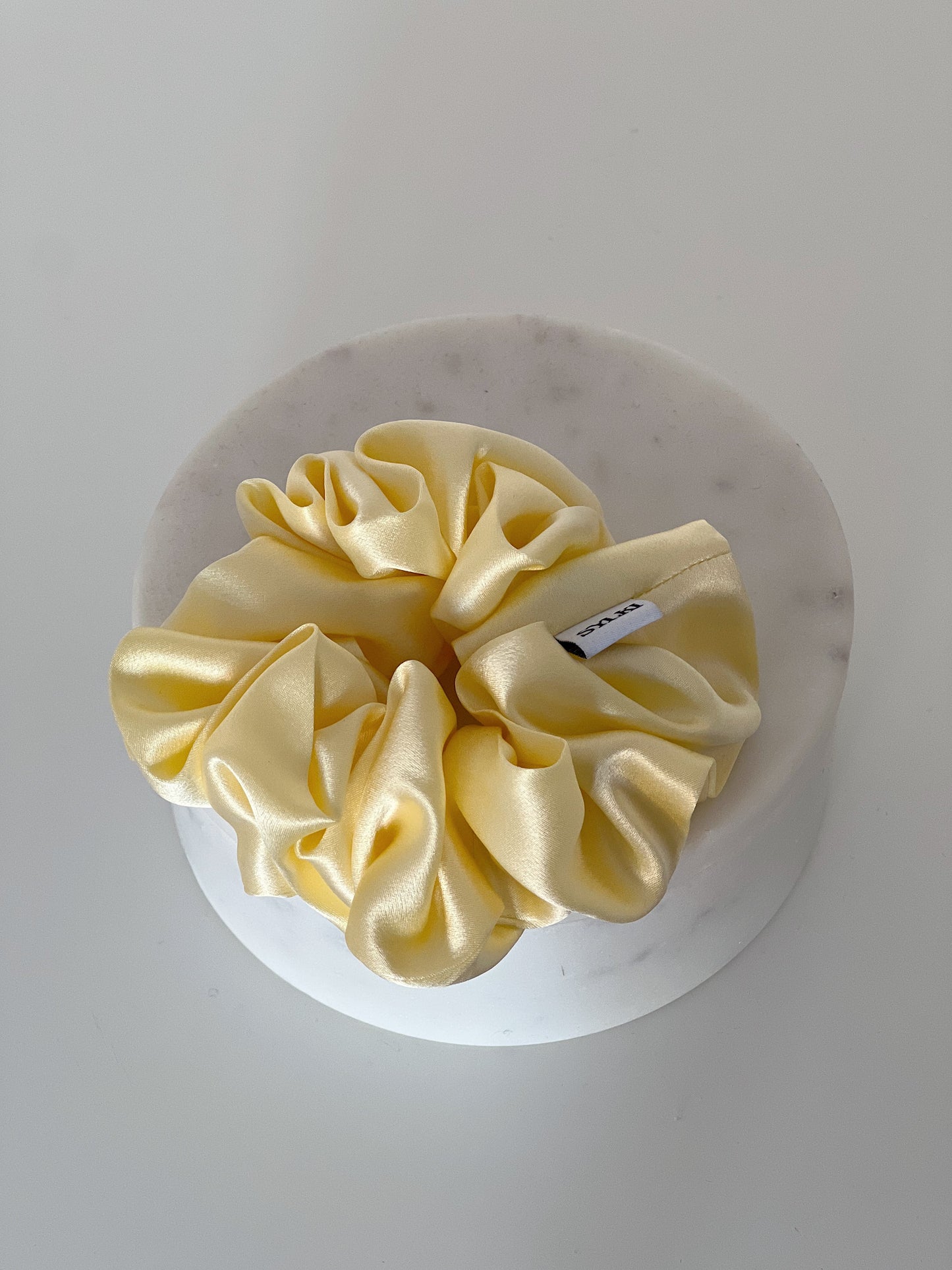 light yellow scrunchie, pastel yellow silk scrunchie, summer haircare