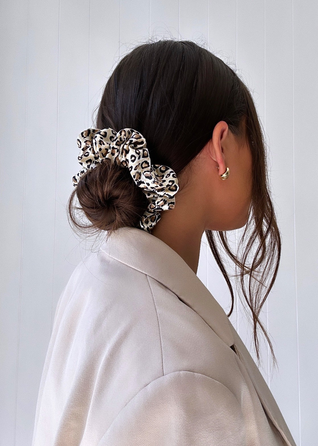 Leopard Print Silk Scrunchie