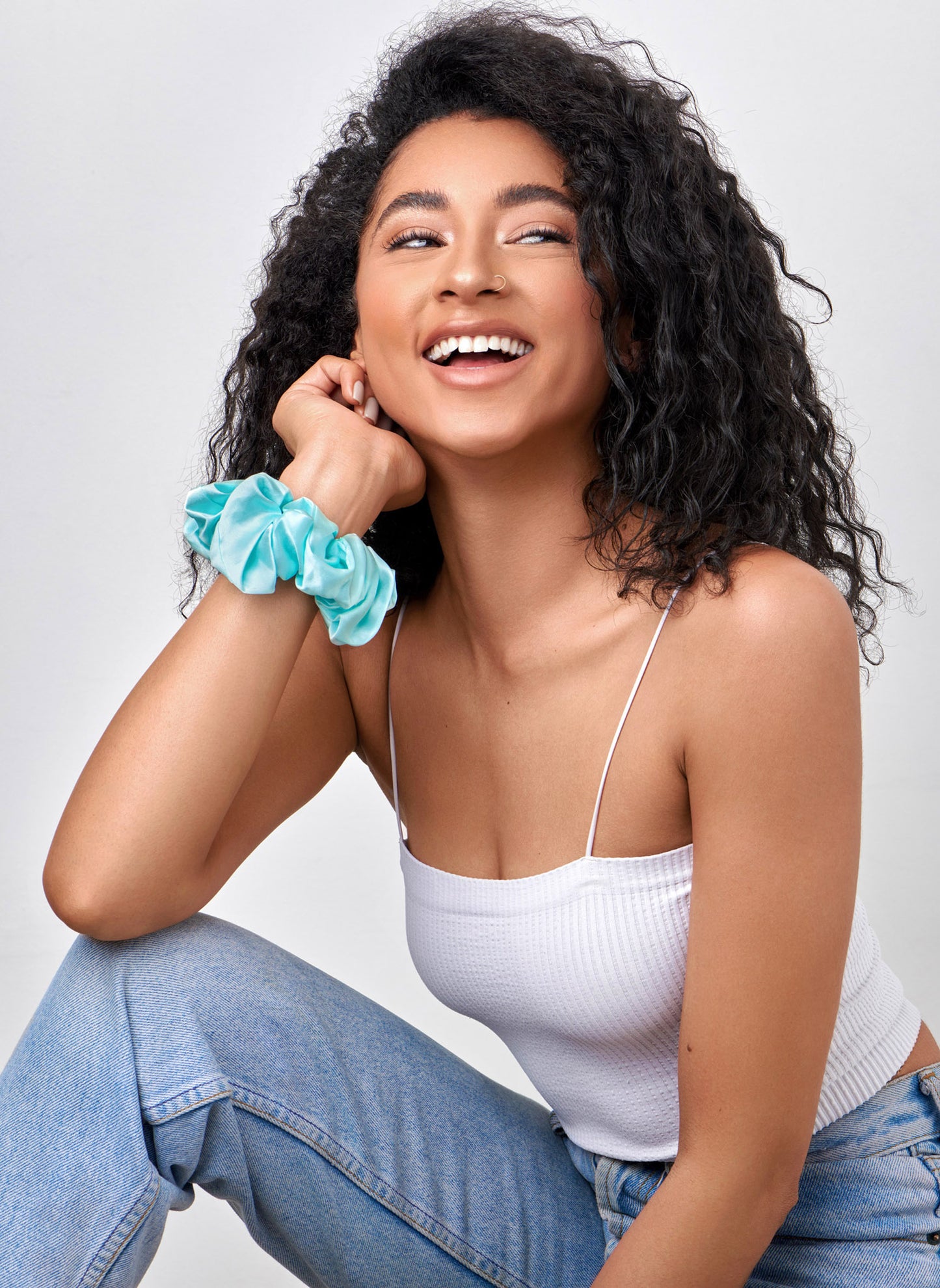 silk scrunchie in light blue