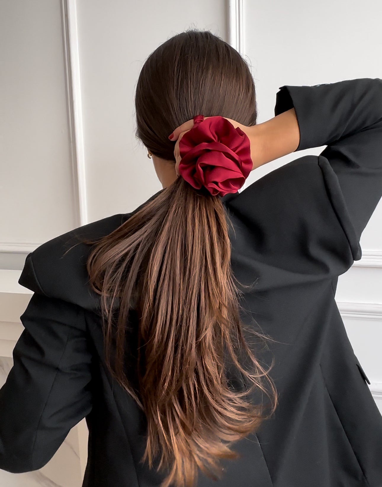 Dark red flower scrunchie