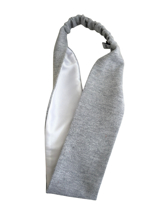 Satin Lined Wide Headband - Cotton Jersey - Grey
