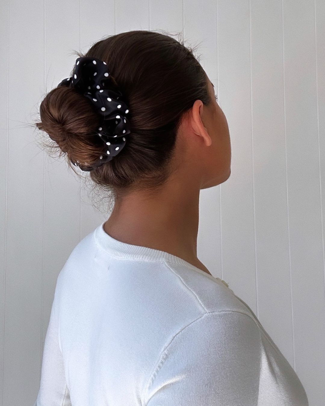 Black Polka Dot Silk Scrunchie