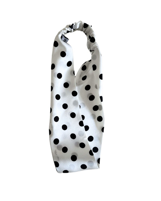 Silk Headband - White Polka Dot