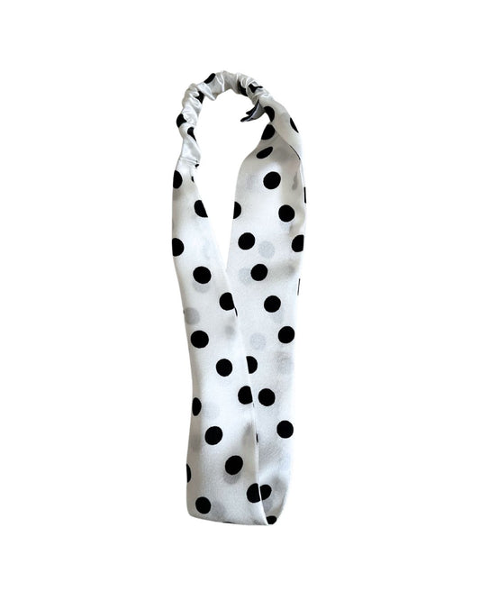 Silk Headband - White polka dot - Thin