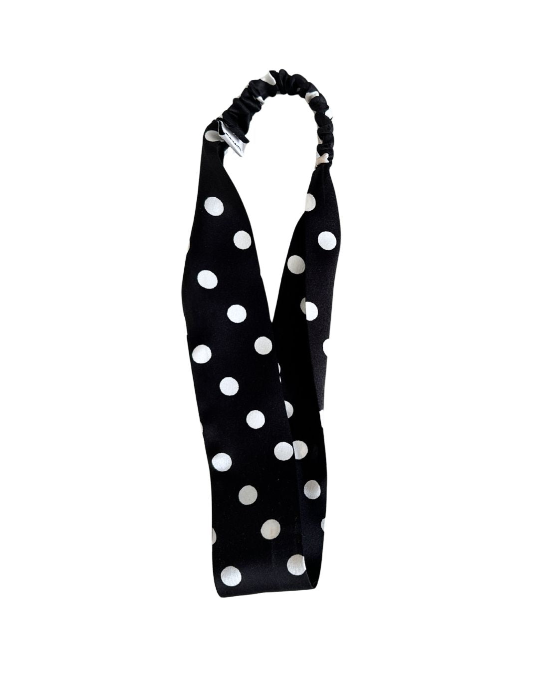 Silk Headband - Black polka dot - Thin