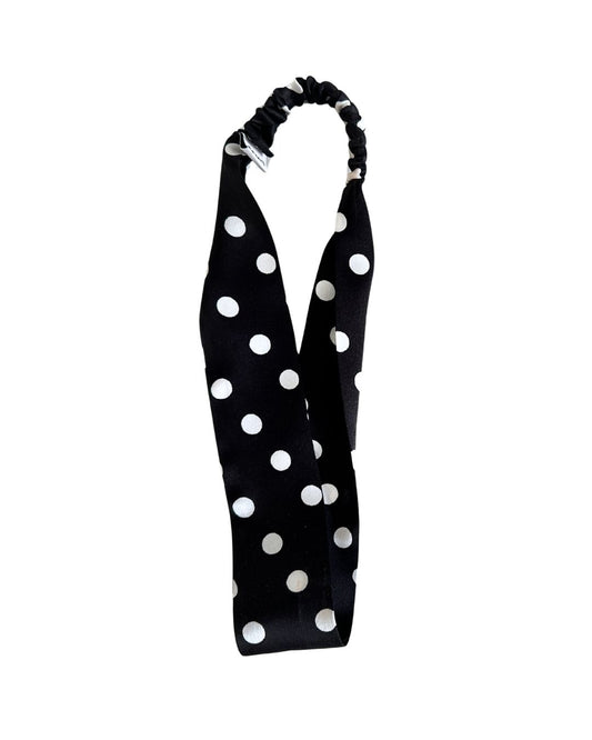 Silk Headband - Black polka dot - Thin