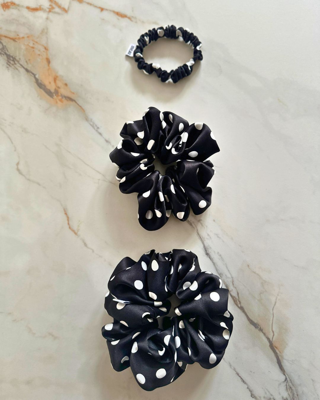 Black Polka Dot Silk Scrunchie