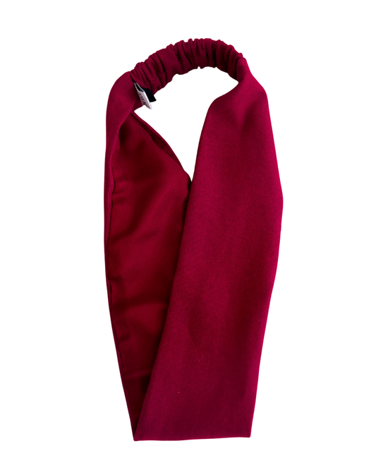 Satin Lined Wide Headband - Cotton Jersey - Wine Red