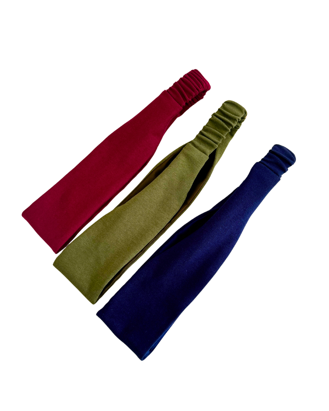 Satin Lined Headband - Cotton Jersey - Set of 3 - Navy, Wine, Green