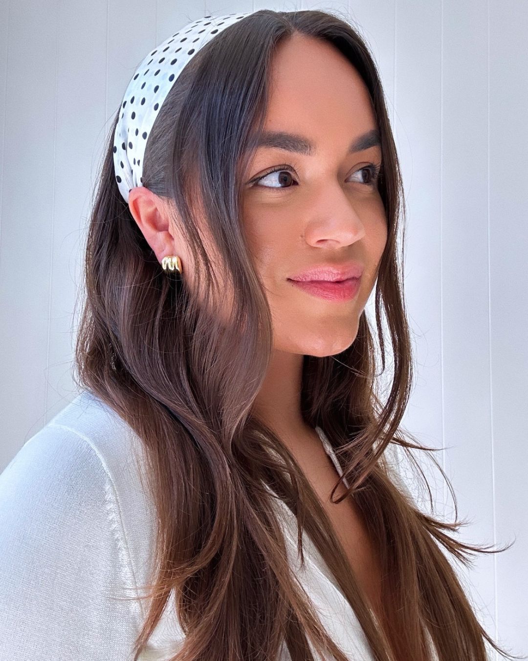 Silk Headband - White Polka Dot