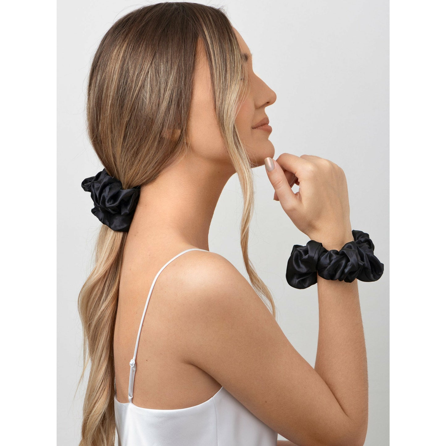 black silk scrunchies - chic scrunchie hairstyles